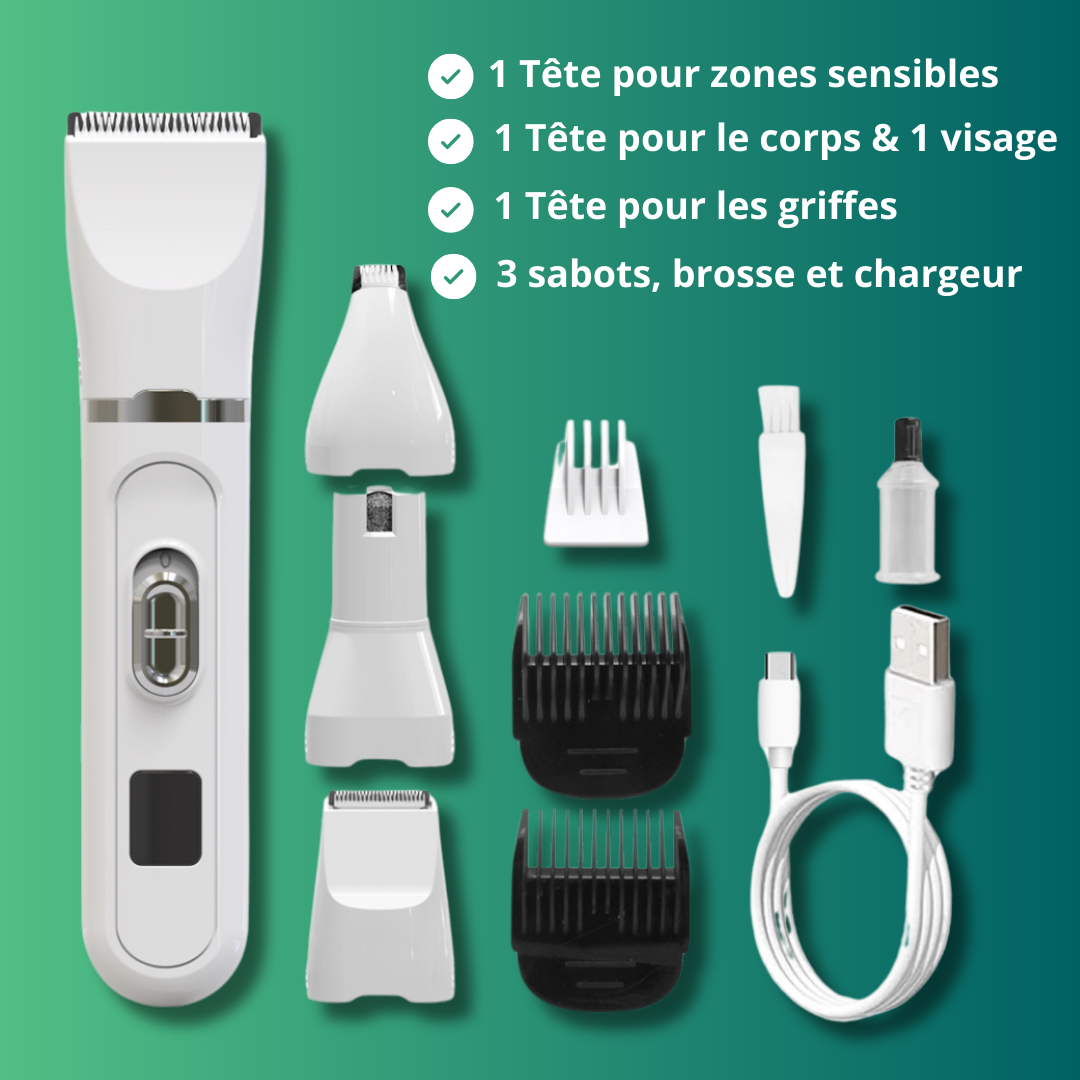 Nouvelle Tondeuse Digitale Sans fil PetGO avec Set de toilettage 4-en-1